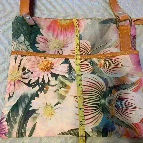 Ceoni Piero Shoulder Handbag Genuine Leather Trim Floral Design. - Picture 9 of 10